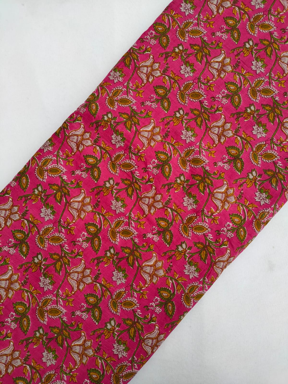 Pink Floral Vine Screen Print Pure Cotton Fabric From Tulsi Prints