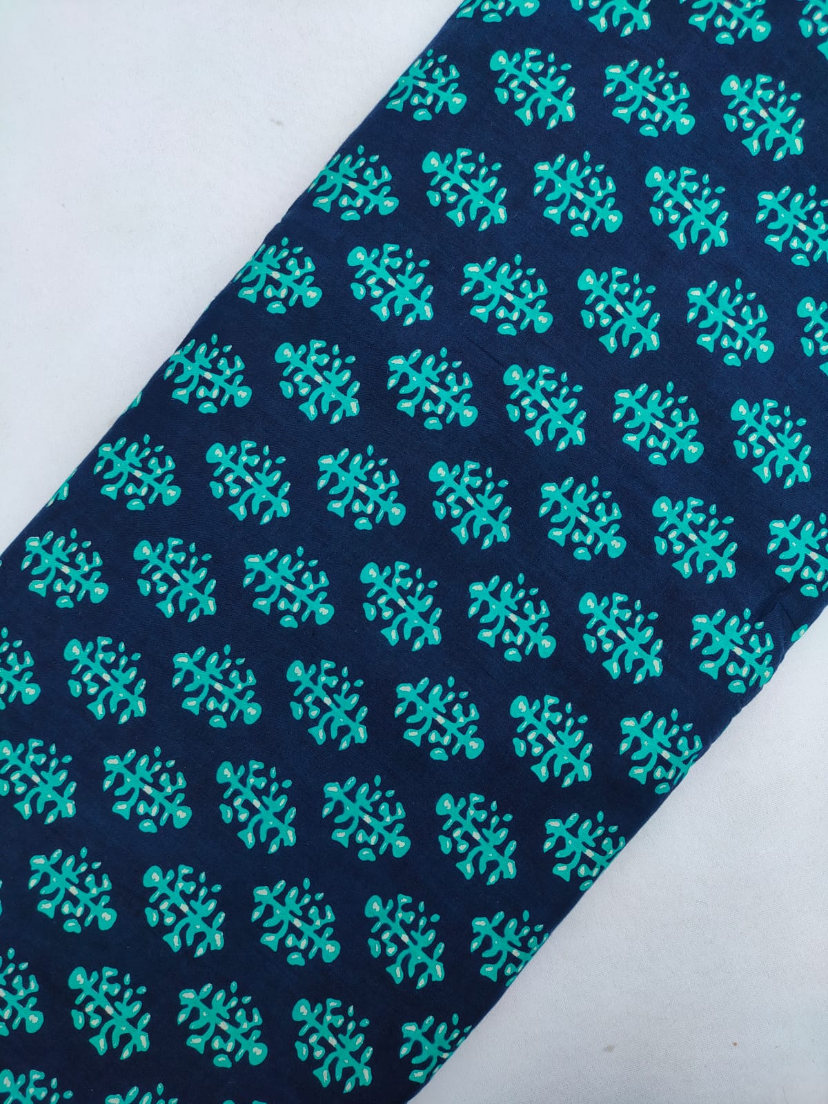 Navy Blue Boota Print Screen Print Pure Cotton Fabric From Tulsi Prints