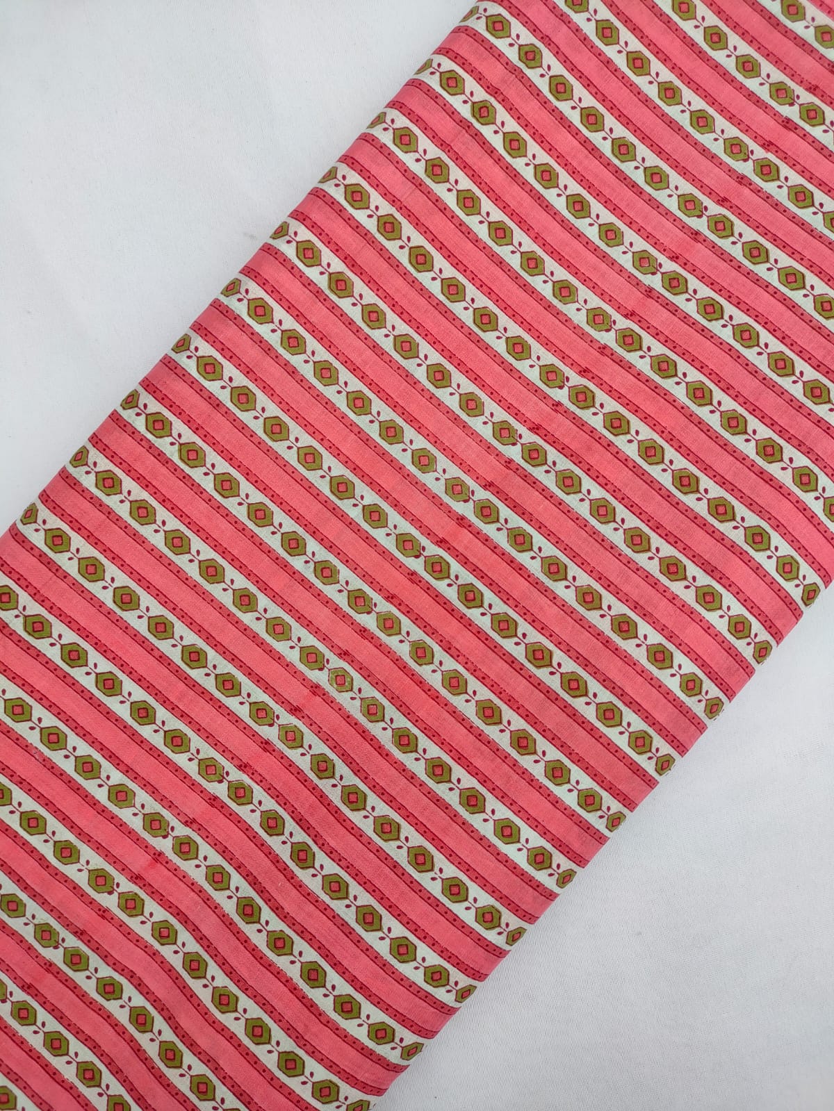 Pink Geometric Screen Print Pure Cotton Fabric From Tulsi Prints