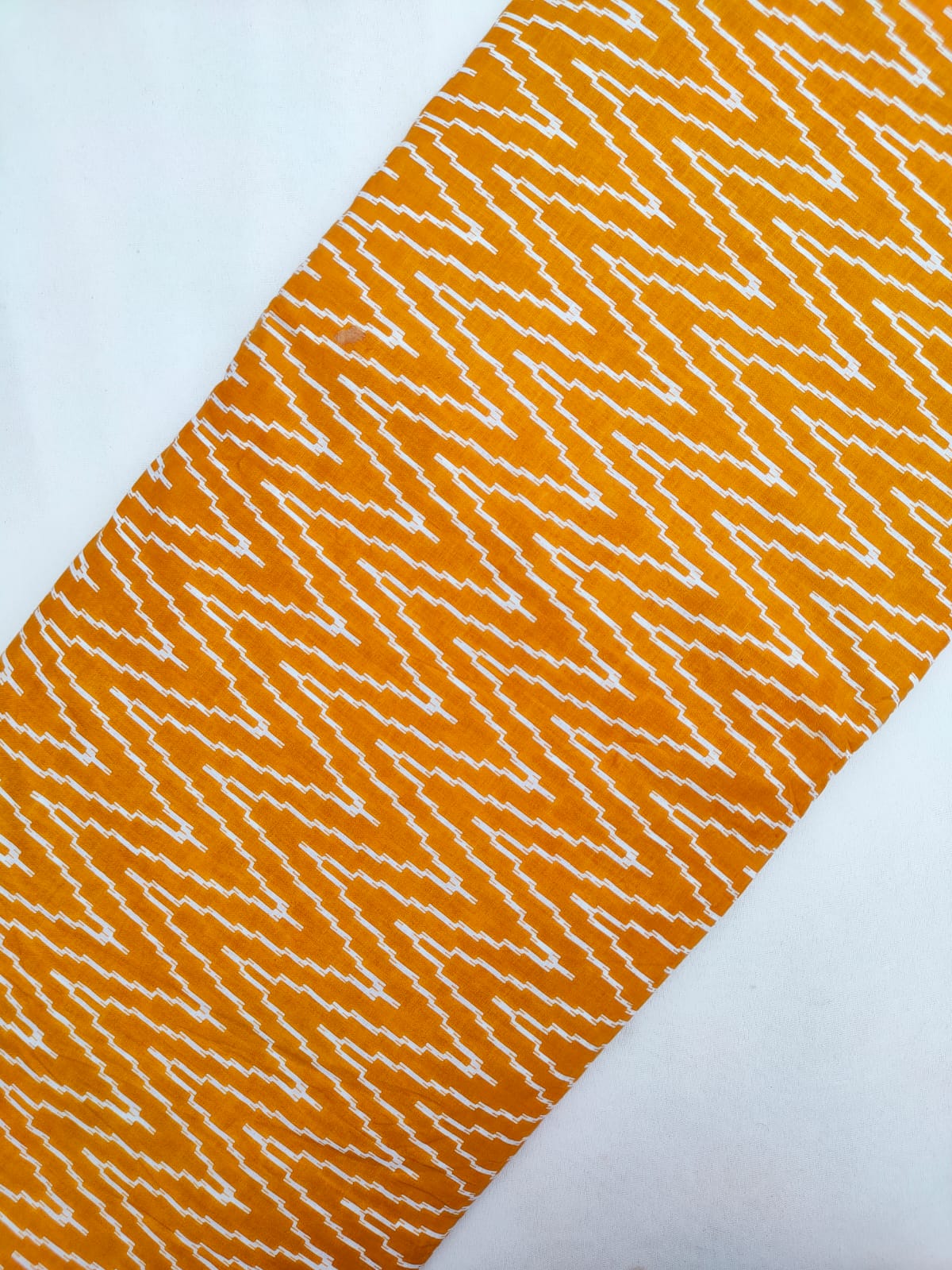 Mustard Yellow Zigzag Geometric Screen Print Pure Cotton Fabric From Tulsi Prints
