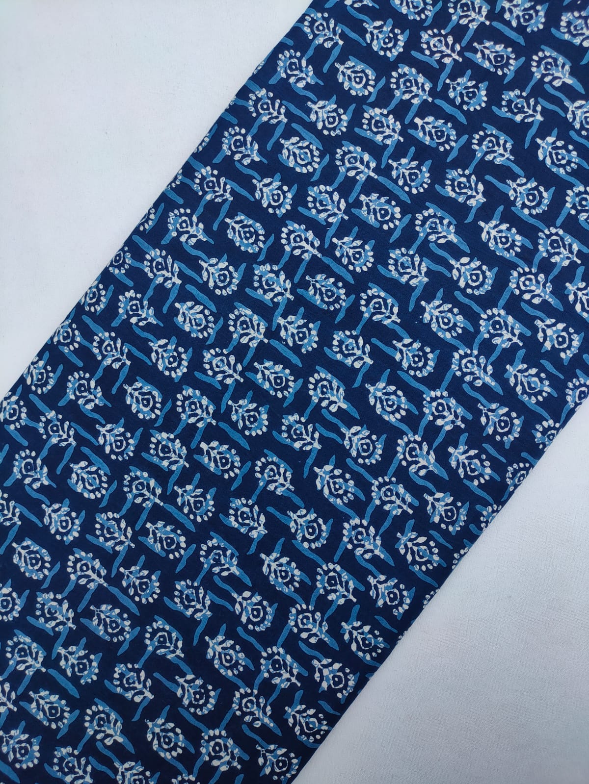 Navy Blue Floral Booti Screen Print Pure Cotton Fabric From Tulsi Prints