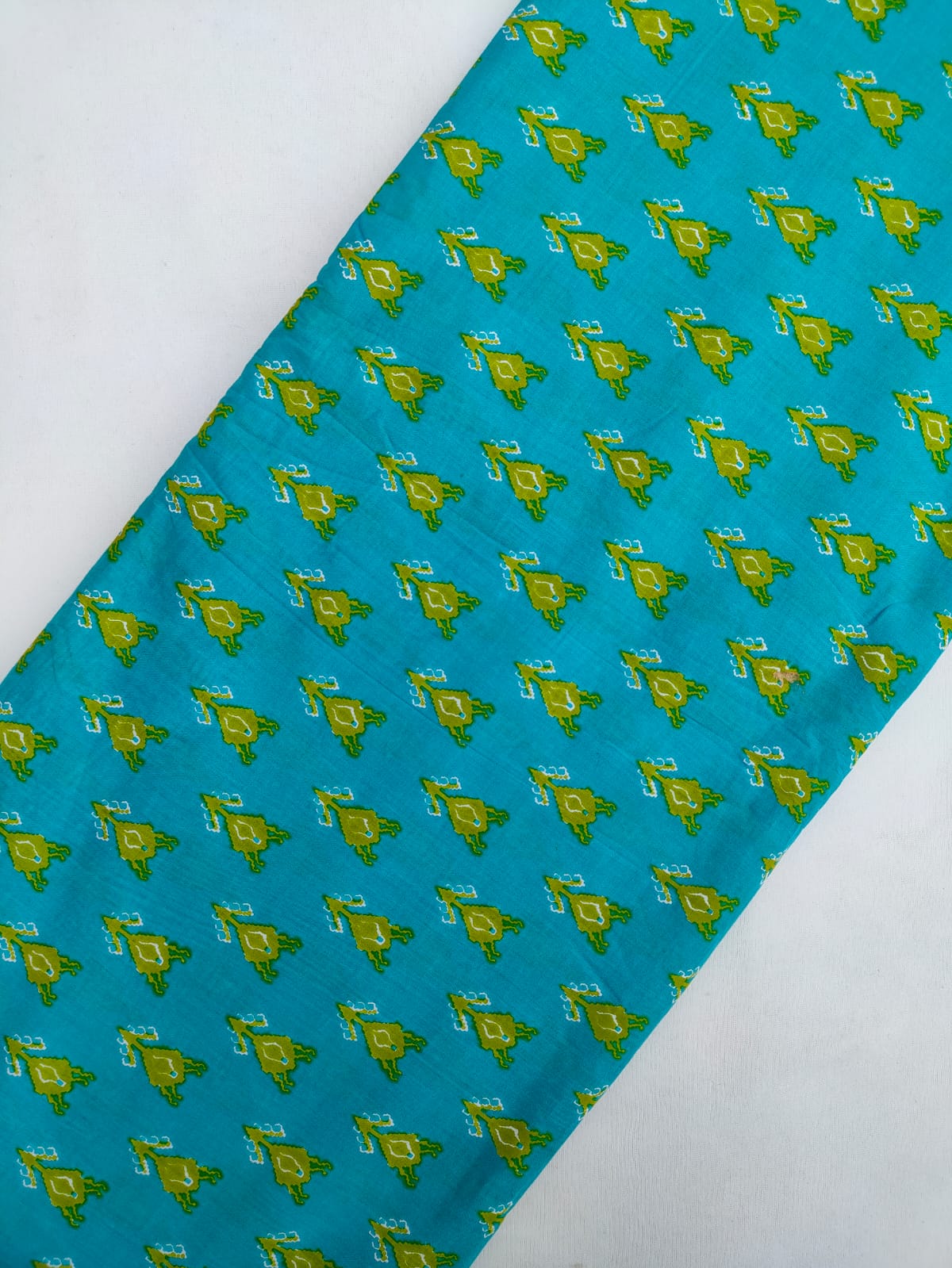Turquoise Blue Boota Print Screen Print Pure Cotton Fabric From Tulsi Prints
