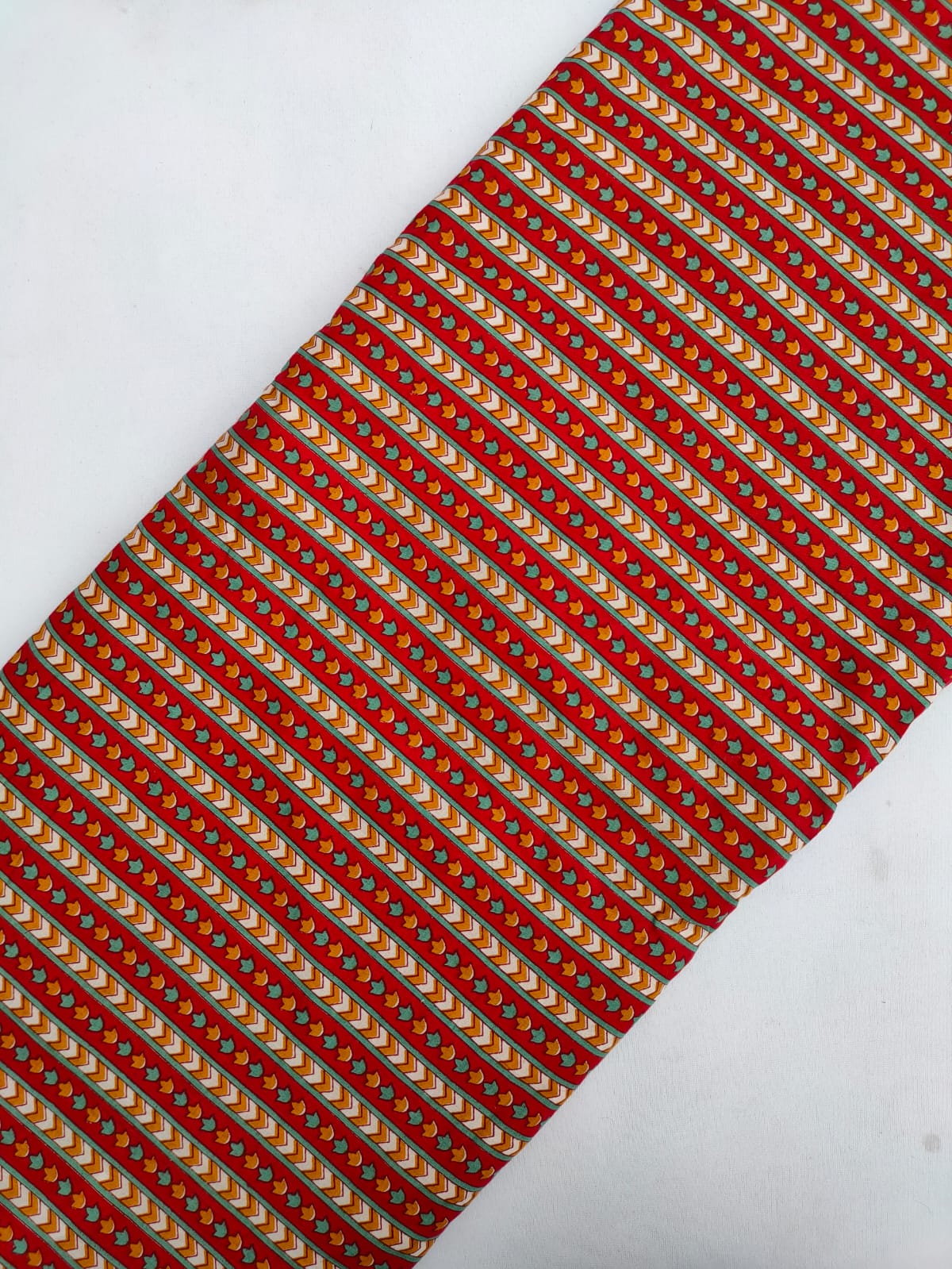 Red Chevron Striped Screen Print Pure Cotton Fabric From Tulsi Prints