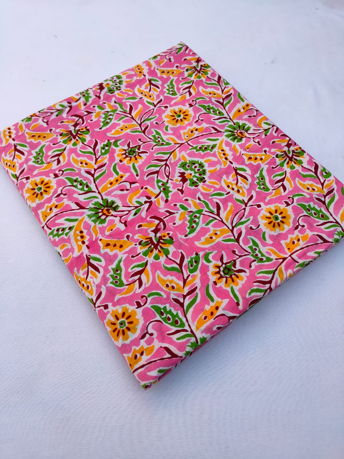 Floral Pink Multicolor Hand Block Pure Cotton Fabric - JBRS632