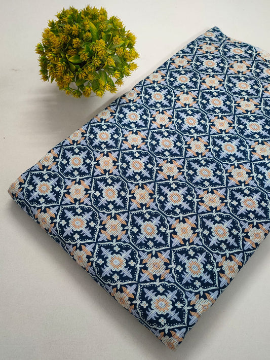 Navy Blue Mandala Screen Print Pure Cotton Fabric From Tulsi Prints