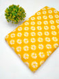 Yellow geometric screen printed cotton fabric India