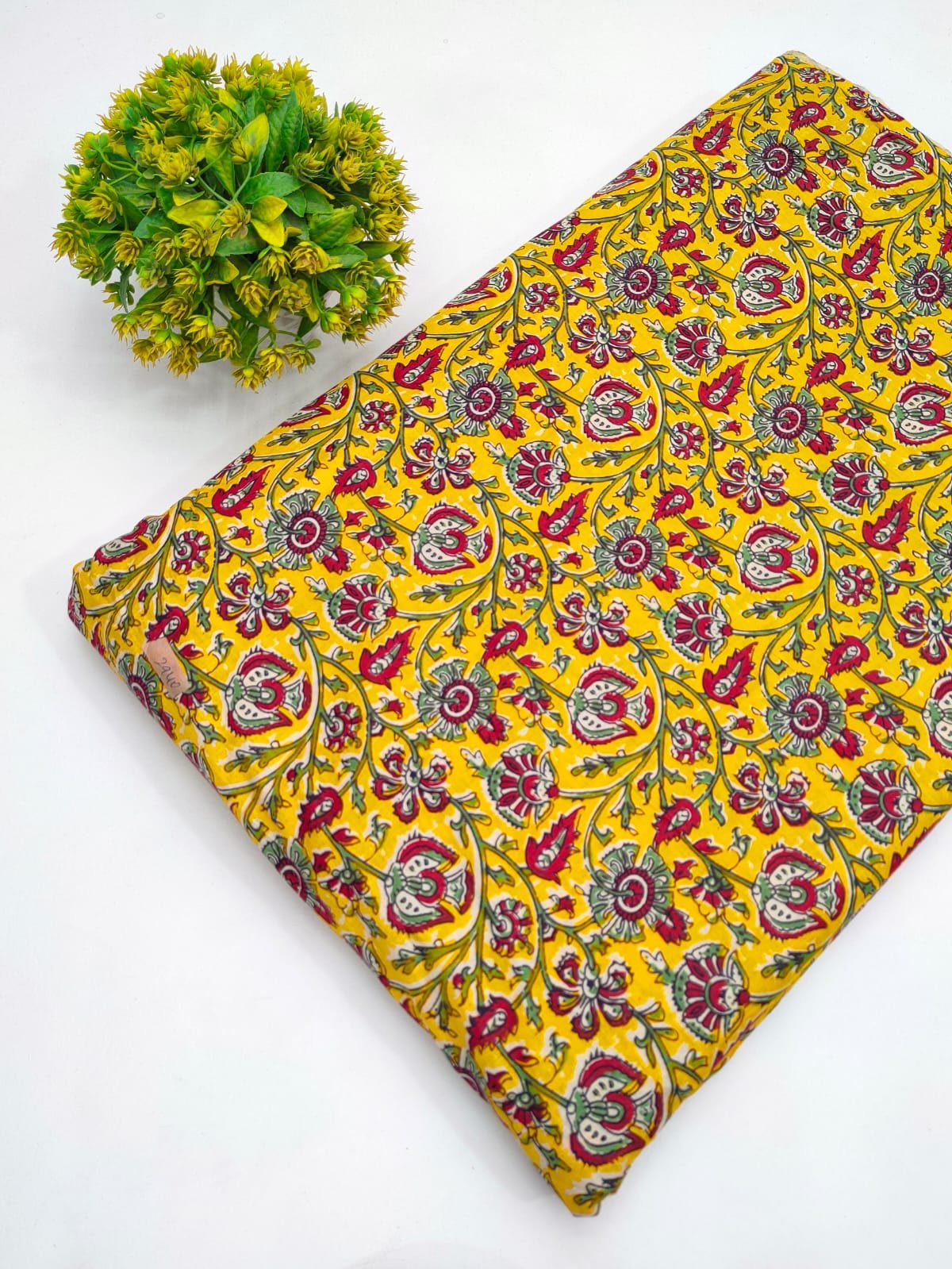 Yellow Floral Vine Screen Print Pure Cotton Fabric From Tulsi Prints