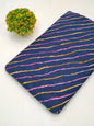 Navy blue striped screen printed cotton fabric India