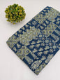 Indigo Blue and Olive Green Patchwork Floral Screen Print Pure Cotton Fabric From Tulsi Prints