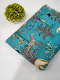 Turquoise Animal Motif Screen Print Pure Cotton Fabric
