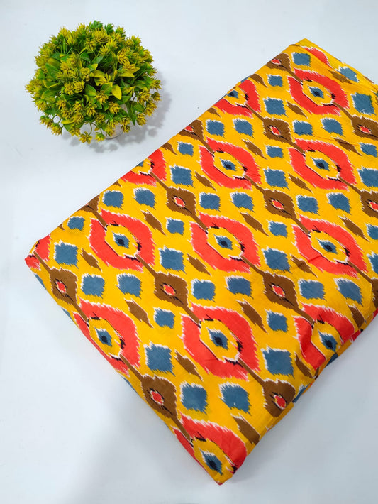 Yellow Geometric Screen Print Pure Cotton Fabric