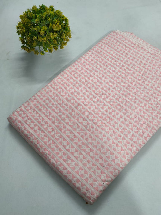 Pink Geometric Screen Print Pure Cotton Fabric From Tulsi Prints