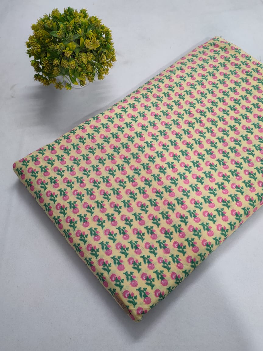 Cream Pink Floral Screen Print Pure Cotton Fabric From Tulsi Prints