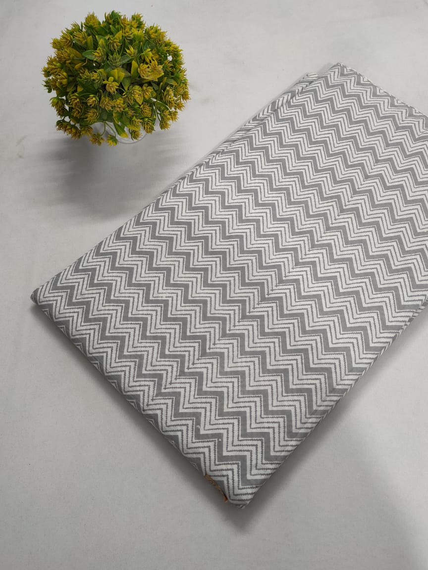 Grey Chevron Screen Print Pure Cotton Fabric From Tulsi Prints