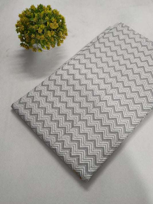 Grey Chevron Screen Print Pure Cotton Fabric From Tulsi Prints