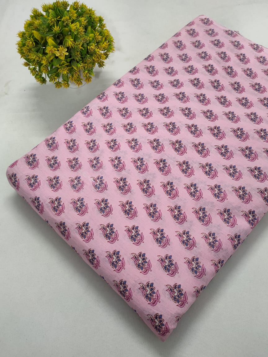 Pink Floral Boota Screen Print Pure Cotton Fabric From Tulsi Prints