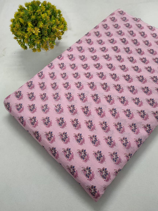 Pink Floral Boota Screen Print Pure Cotton Fabric From Tulsi Prints