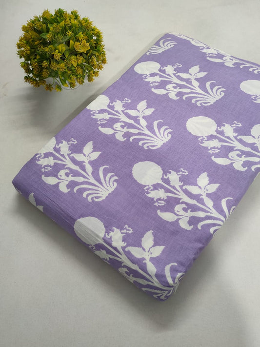Lavender Floral Screen Print Pure Cotton Fabric From Tulsi Prints