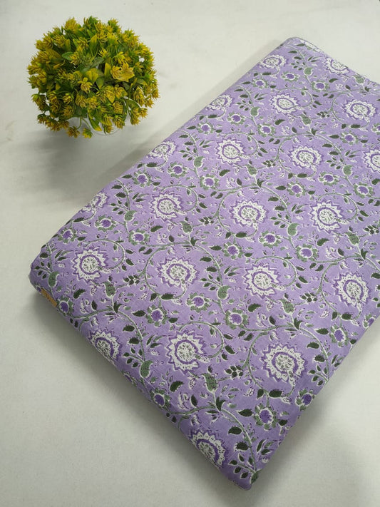 Lavender Floral Screen Print Pure Cotton Fabric From Tulsi Prints