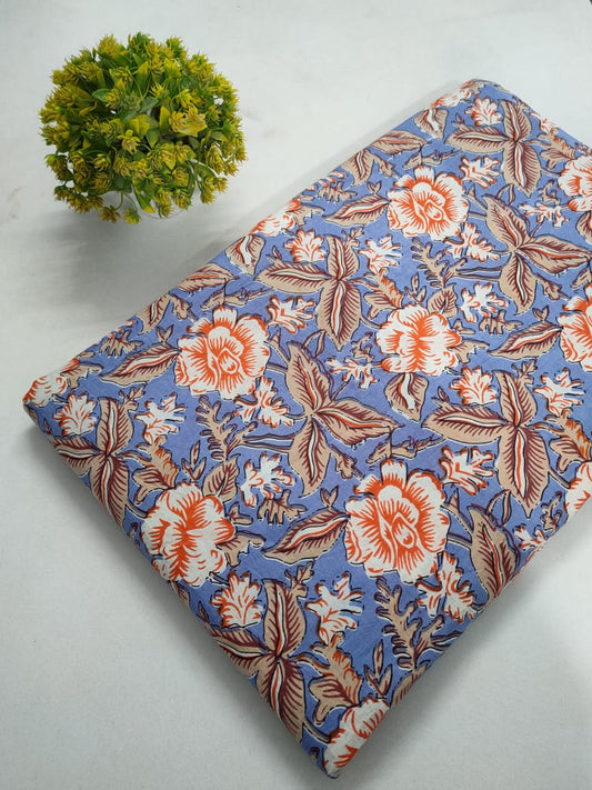 Blue Floral Screen Print Pure Cotton Fabric From Tulsi Prints