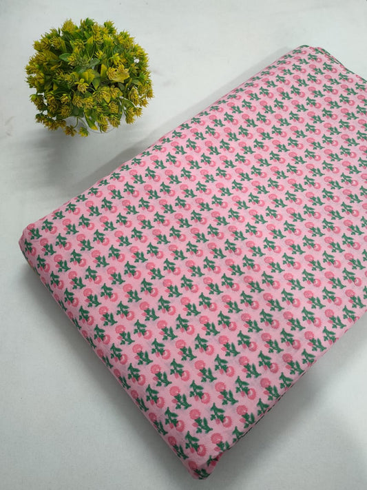 Pink Floral Boota Screen Print Pure Cotton Fabric From Tulsi Prints