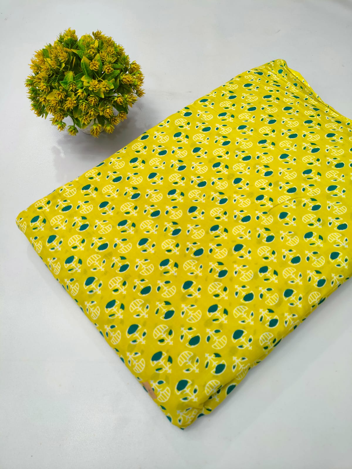 Yellow Small Buti Screen Print Pure Cotton Fabric From Tulsi Prints