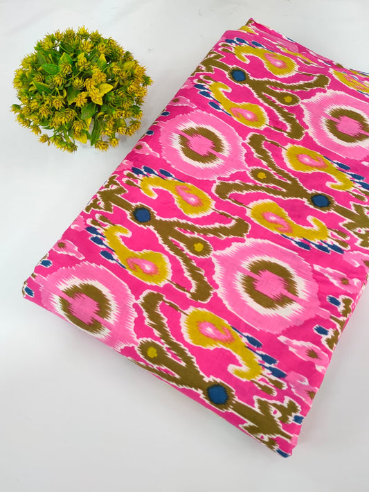 Pink Abstract Screen Print Pure Cotton Fabric