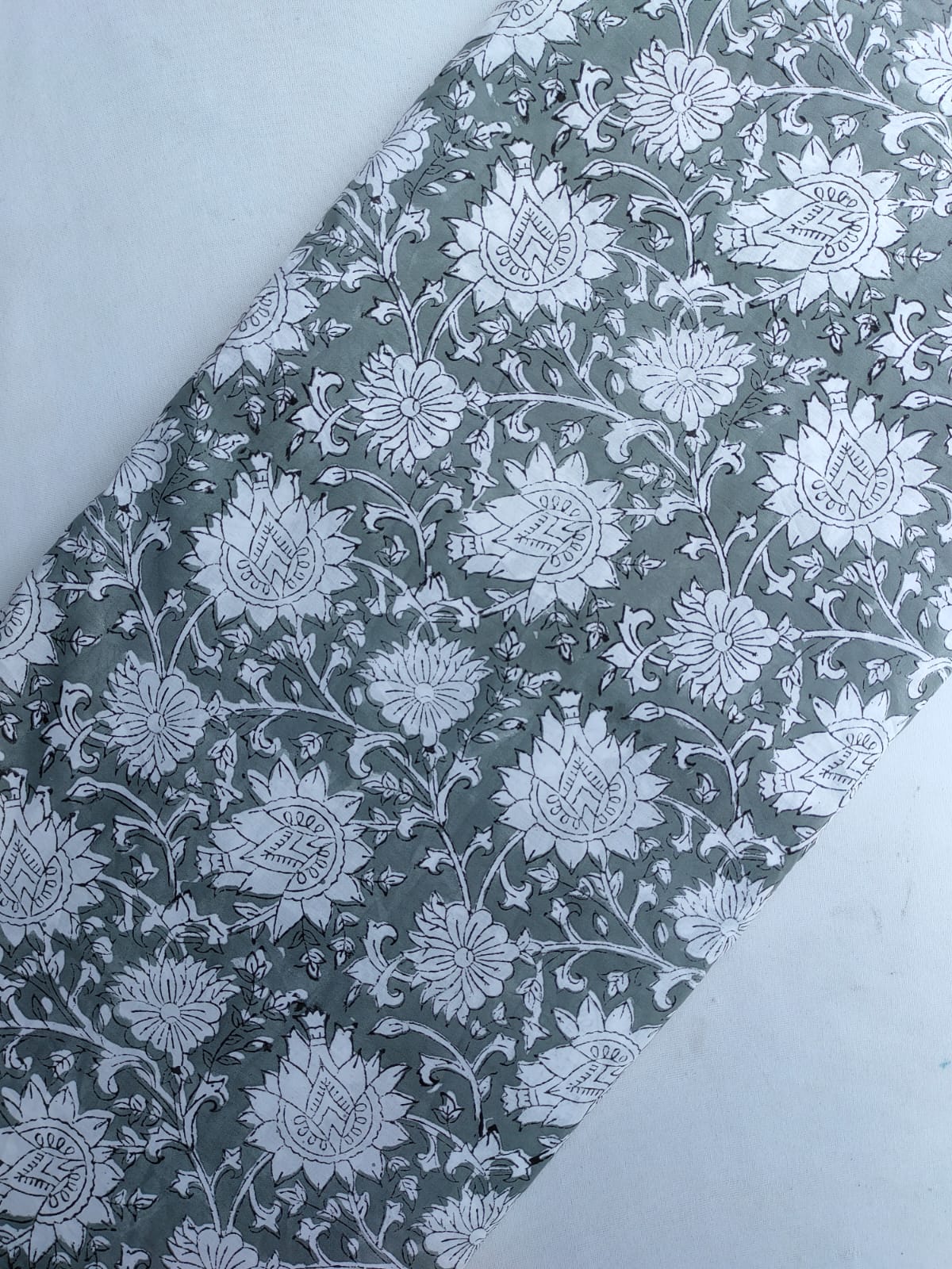 Sage Green Floral Vine Sanganeri Hand Block Print Pure Cotton Fabric From Tulsi Prints