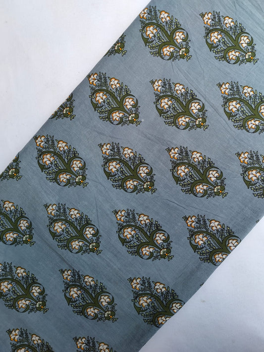 Green Floral Screen Print Pure Cotton Fabric From Tulsi Prints