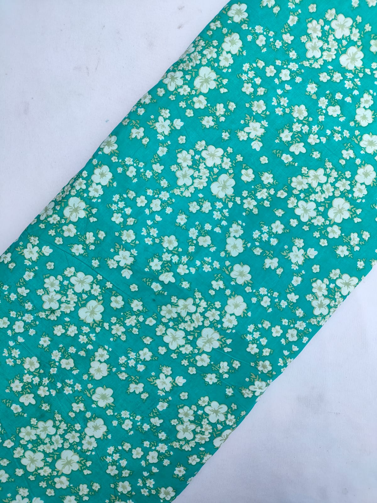 Teal Floral Screen Print Pure Cotton Fabric From Tulsi Prints