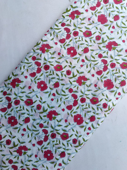 Sanganeri Hand Block Printed Pure Cotton Fabric In Running Length - JBRBK759