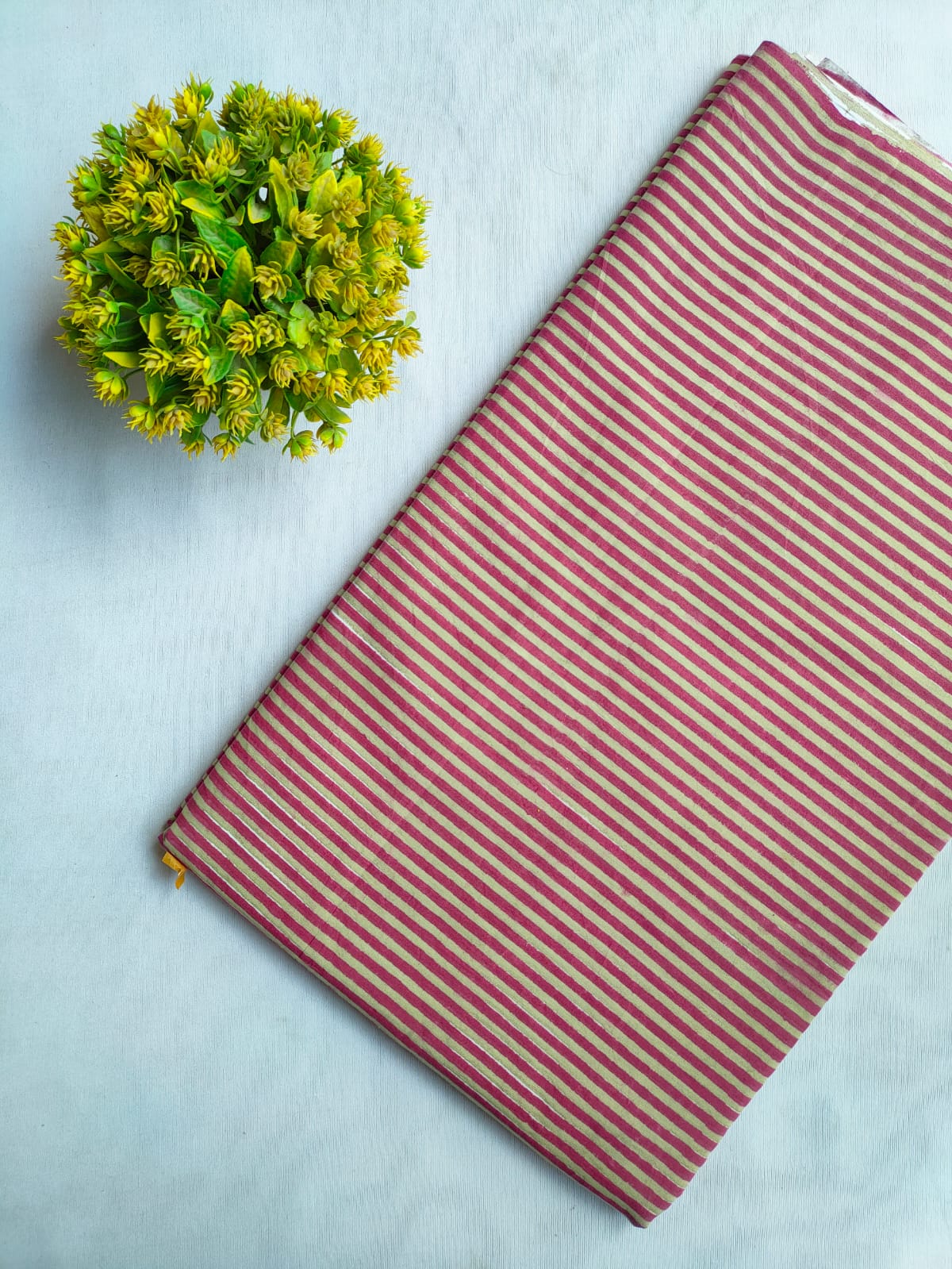 Maroon and Cream Striped Sanganeri Block Print Cotton Fabric From Tulsi Prints