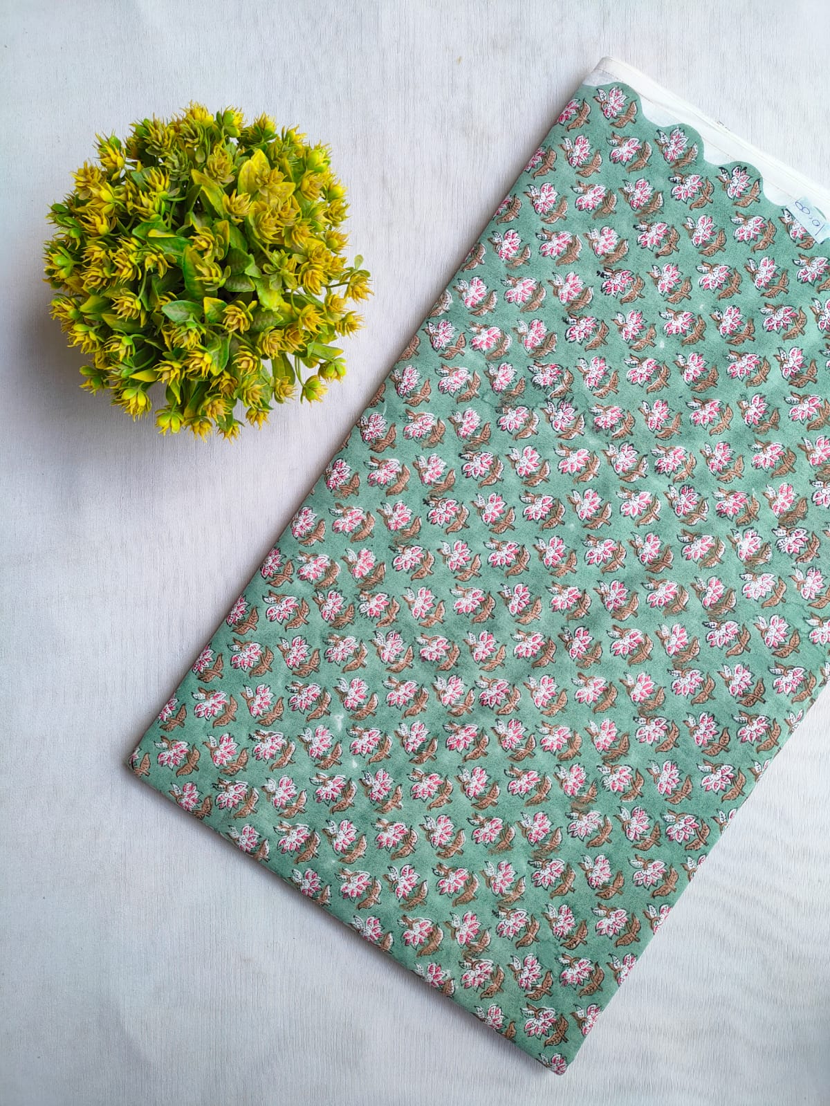 Green Floral Sanganeri Hand Block Print Pure Cotton Fabric From Tulsi Prints
