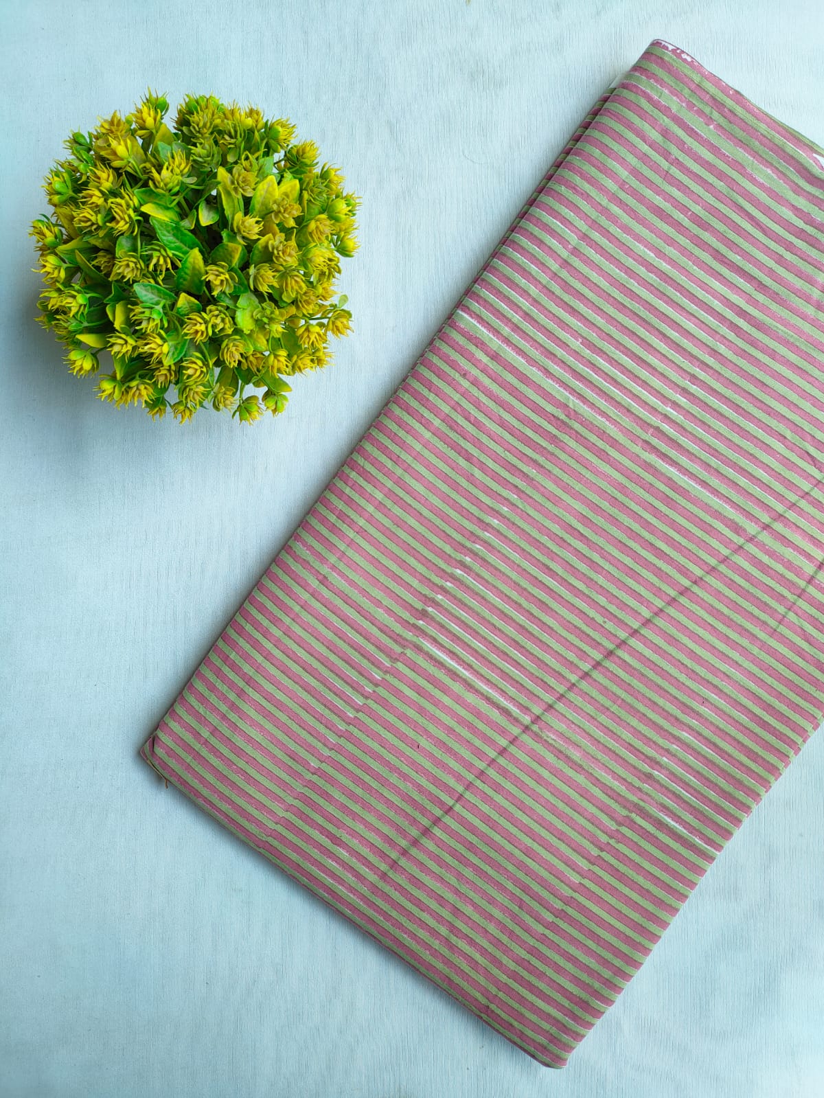 Pink Striped Jaipuri Block Print Pure Cotton Fabric From Tulsi Prints