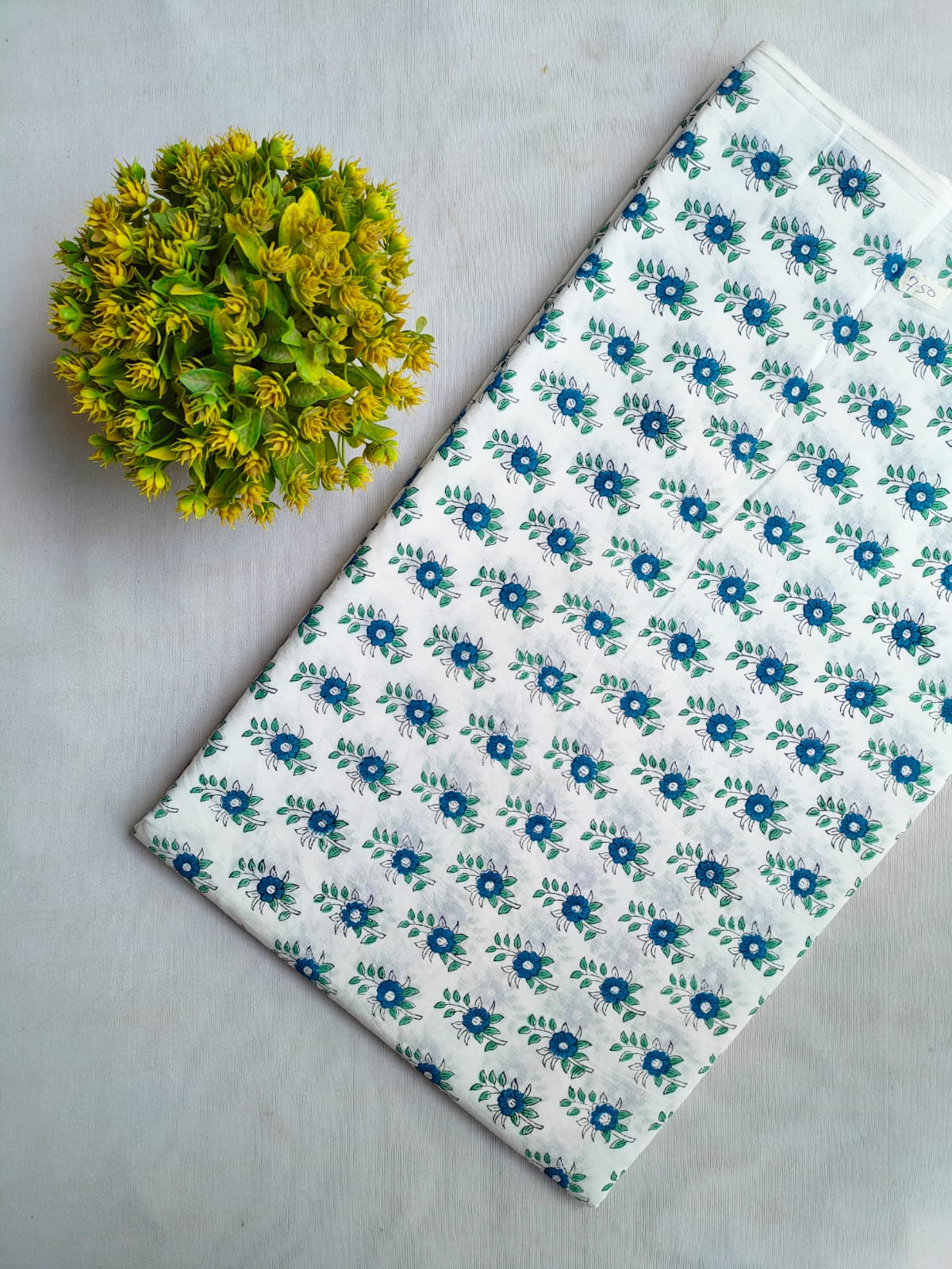 White Floral Sanganeri Hand Block Print Cotton Fabric From Tulsi Prints