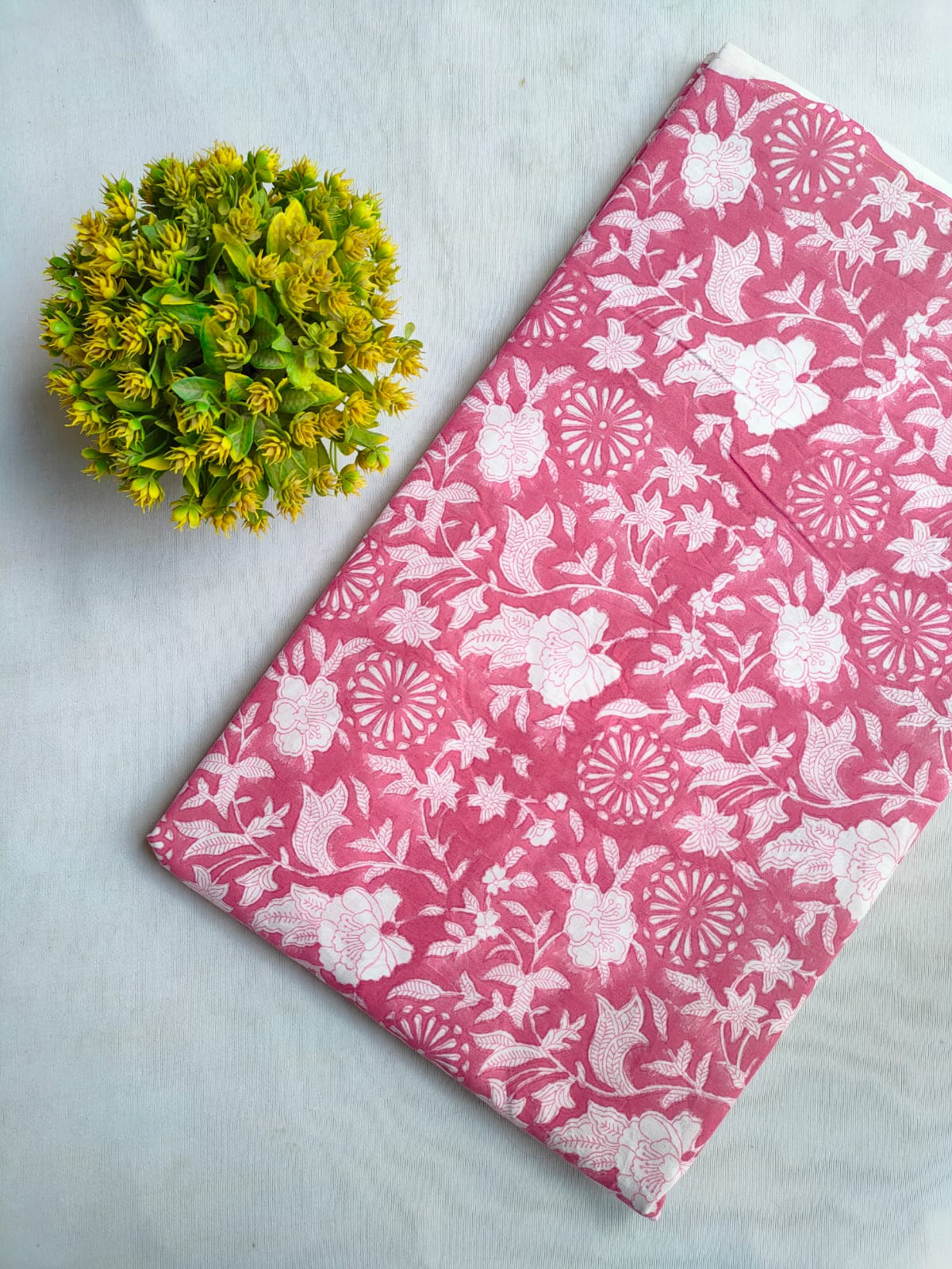 Pink Floral Sanganeri Block Print Pure Cotton Fabric From Tulsi Prints