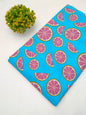 Turquoise Lemon Slice Screen Print Pure Cotton Fabric From Tulsi Prints