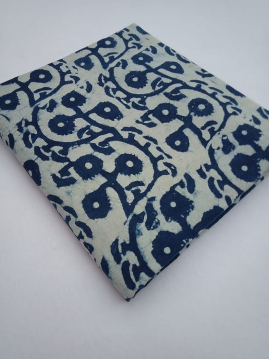 Indigo Floral Pattern Hand Block Printed Pure Cotton Fabric - JBR97