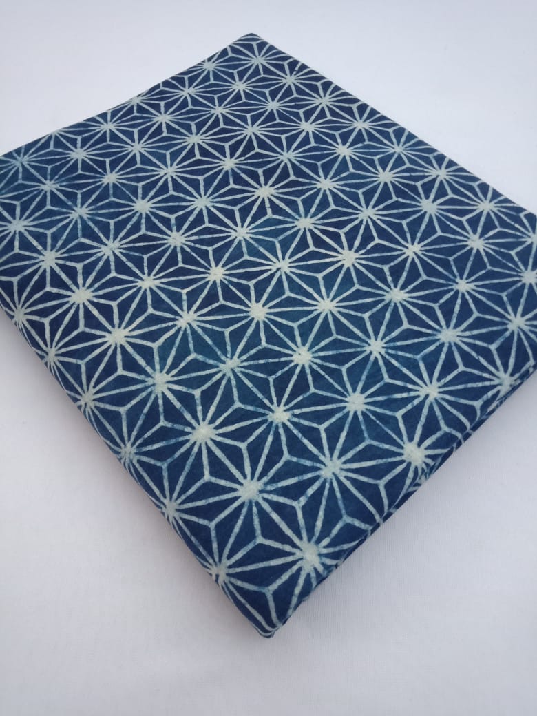 Indigo Geometric Patterns Hand Block Printed Pure Cotton Fabric - JBR94