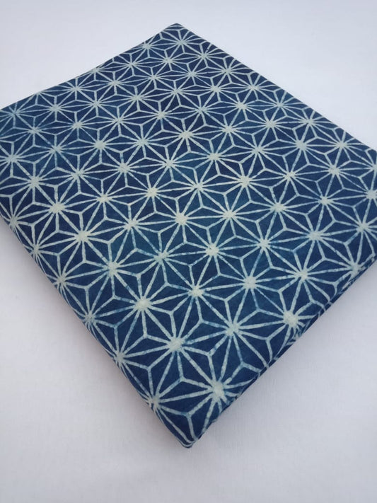 Indigo Geometric Patterns Hand Block Printed Pure Cotton Fabric - JBR94
