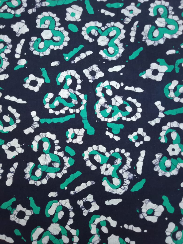 Navy Blue Floral Pattern wax Batik Hand Block Printed Pure Cotton Fabric - JBR88