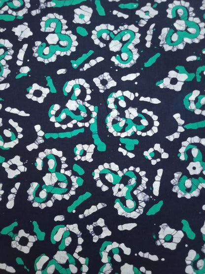 Navy Blue Floral Pattern wax Batik Hand Block Printed Pure Cotton Fabric - JBR88