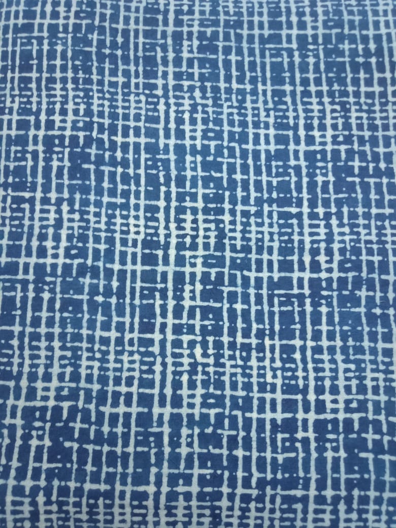 Indigo Tattersall Pattern Hand Block Printed Pure Cotton Fabric - JBR100