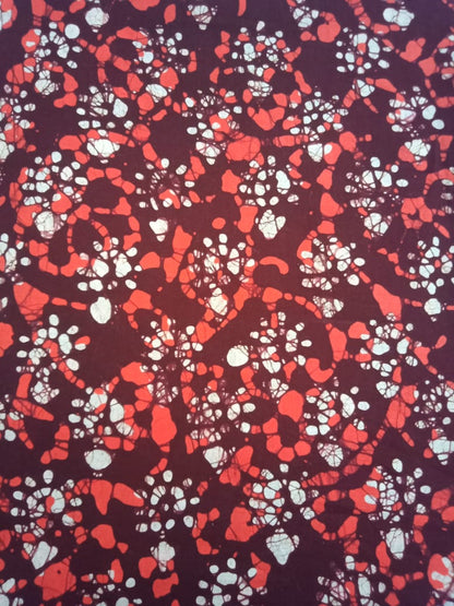 Dark Maroon & Orange Batik Print with White Buti's Hand Block Pure Cotton Fabric - JBR92