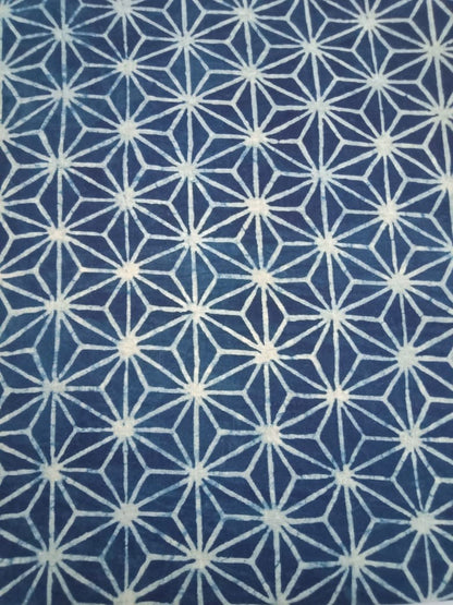 Indigo Geometric Patterns Hand Block Printed Pure Cotton Fabric - JBR94