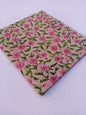 Beige with Pink Florals Pure Cotton Hand Block Printed Fabric - JBR83