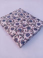 White Base Gray & Blue Kalamkari Print Hand Block Pure Cotton Fabric - JBR82