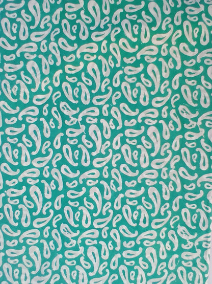Sea Green Paisley Pattern Hand Block Printed Pure Cotton Fabric - JBR79