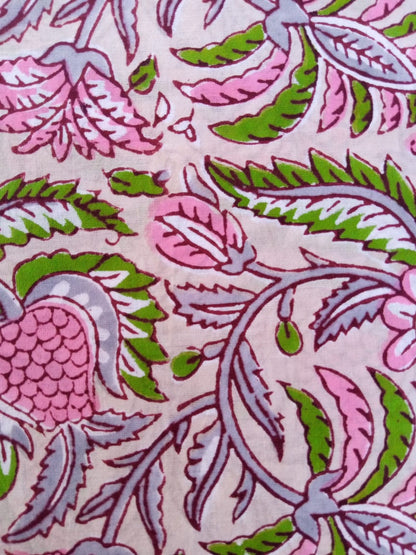 Beige Multi-Colored Floral Pattern Hand Block Printed Pure Cotton Fabric - JBR78