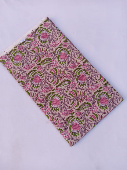 Beige Multi-Colored Floral Pattern Hand Block Printed Pure Cotton Fabric - JBR78